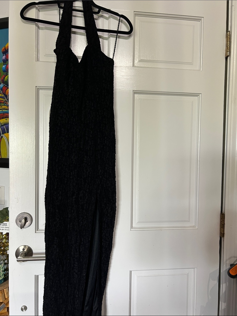 Black Halter Lace Maxi Dress with Side Slit